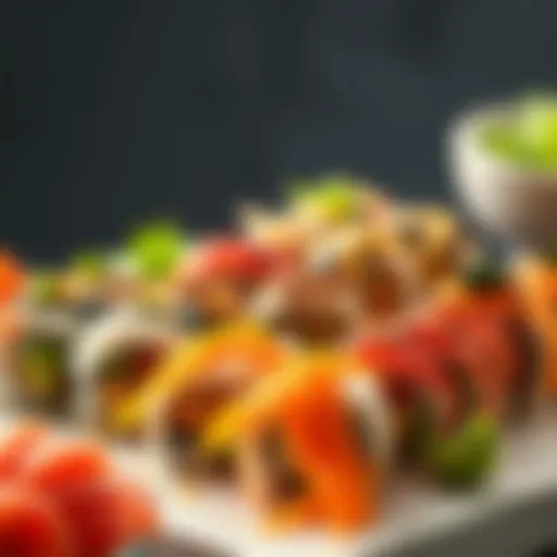 Colorful array of sushi rolls showcasing diverse ingredients