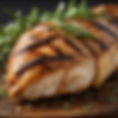 Juicy grilled chicken breast garnished with herbs