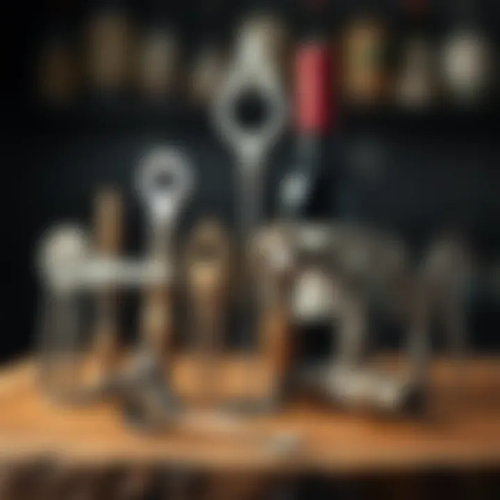 Historical Evolution of Wine Openers An artistic depiction of ancient wine opener designs, reflecting historical significance
