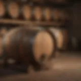 A wine barrel aging in a cellar, showcasing the maturation process.