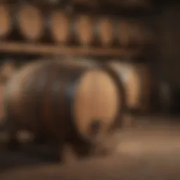 A wine barrel aging in a cellar, showcasing the maturation process.