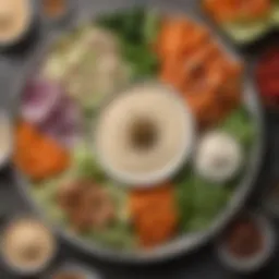 A beautifully arranged platter showcasing chipotle ranch dressing with fresh vegetables