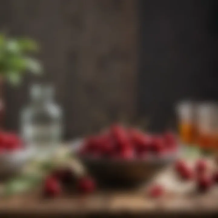 A stylistic display of homemade cordial cherries against a rustic backdrop