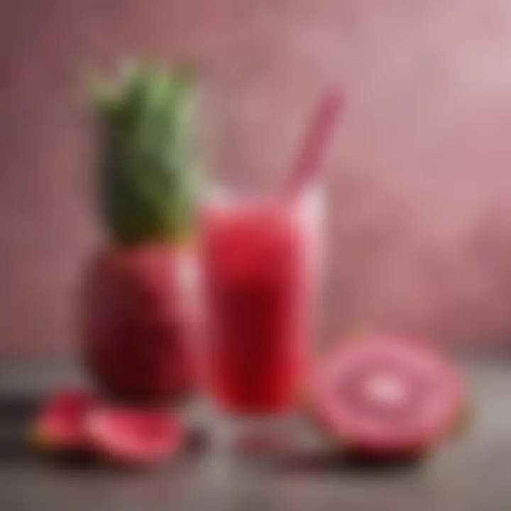 A glass filled with a refreshing pink beverage adorned with fruit slices