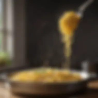 A pot of boiling water with pasta submerged