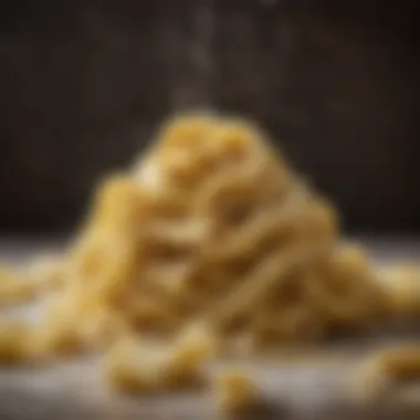 A close-up view of freshly made pasta with flour