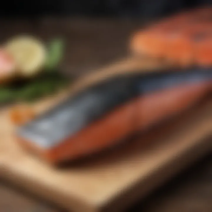 Freshly caught wild salmon displayed on a cutting board