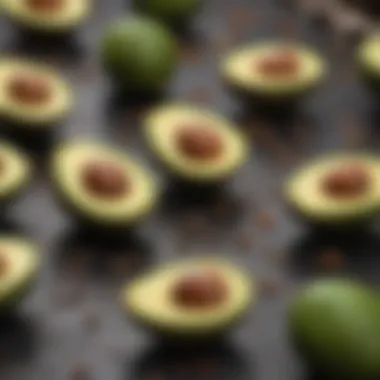 A collection of avocado pits prepared for sprouting, demonstrating different methods.