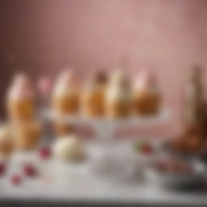 A beautifully arranged dessert table featuring various ice cream dishes