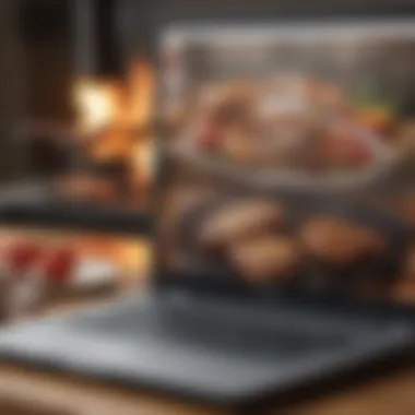 A laptop displaying a website for online grill shopping.