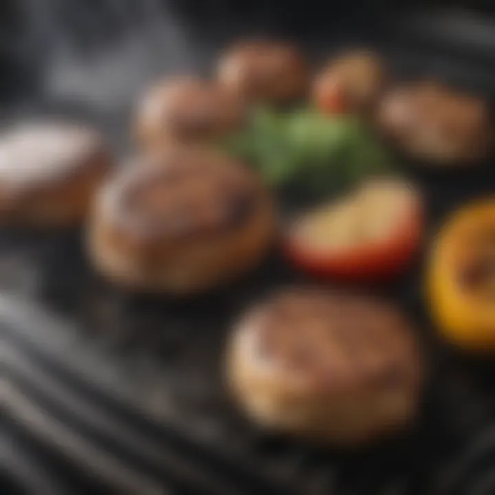 Close-up of smoky grilled delights on a stovetop grill