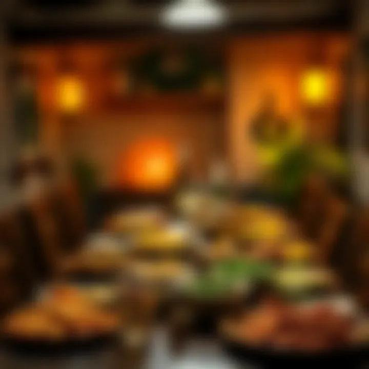 Inviting Dinner Atmosphere A cozy dinner setting with an assortment of budget-friendly dishes