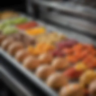 A close-up view of a food preparation tray demonstrating its innovative design.