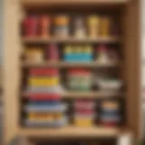 Neatly arranged Tupperware containers in a kitchen cabinet