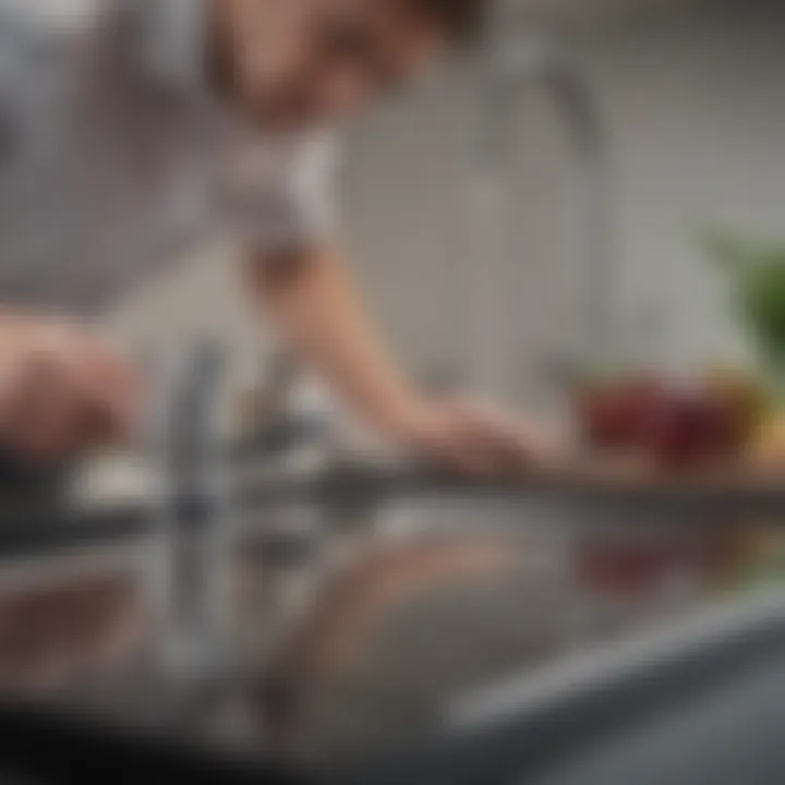 A close-up of a homeowner inspecting their InSinkErator for maintenance