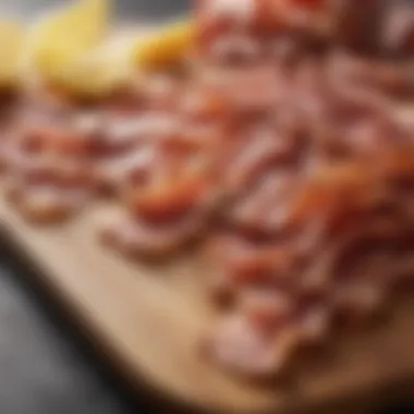 Variety of bacon types displayed on a wooden board