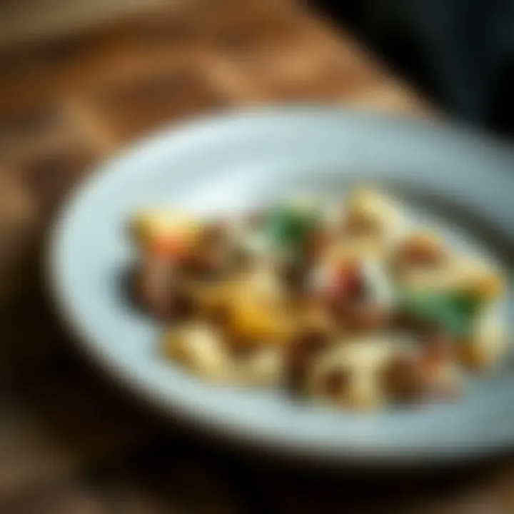 A beautifully plated dish of pappardelle garnished with fresh herbs and cheese