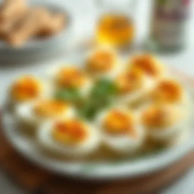Elegant Presentation of Keto Pickled Eggs Keto pickled eggs arranged on a serving platter