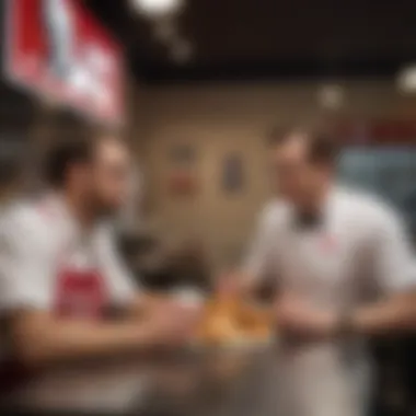 Franchise owners discussing business operations at a KFC establishment