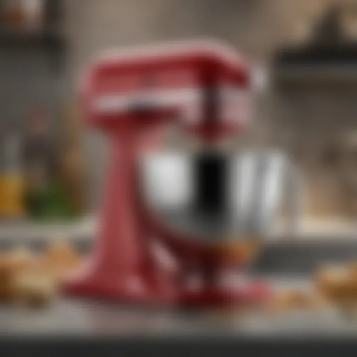 KitchenAid mixer with various attachments, showcasing its versatility.