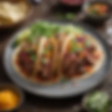 Colorful Korean Beef Tacos Presentation A vibrant plate of Korean beef tacos garnished with fresh herbs and colorful vegetables