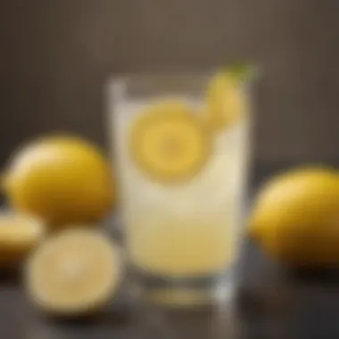 A glass of lemon juice with a slice of lemon on the rim