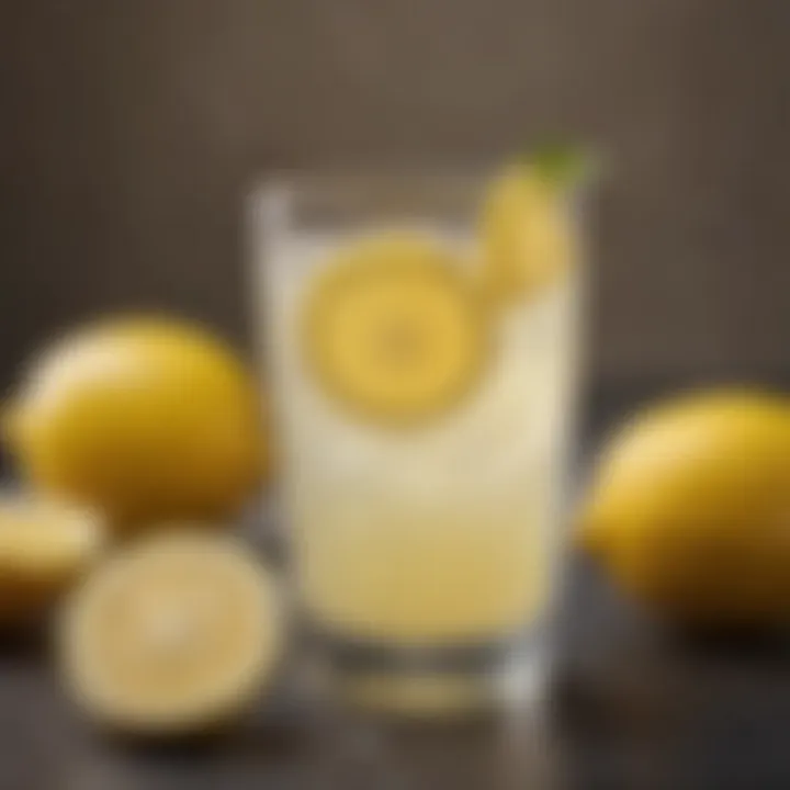 A glass of lemon juice with a slice of lemon on the rim