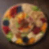 Colorful assortment of low-calorie snacks on a wooden platter