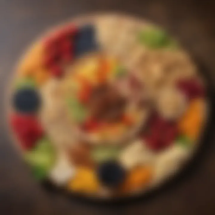 Colorful assortment of low-calorie snacks on a wooden platter