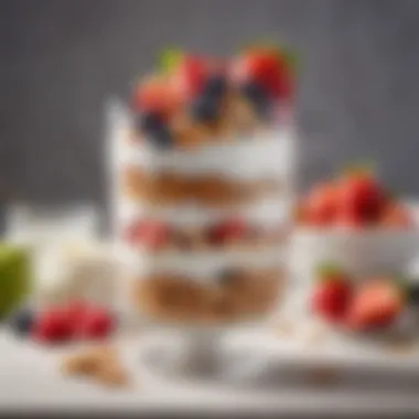 Close-up of a refreshing yogurt parfait with fresh fruits and nuts