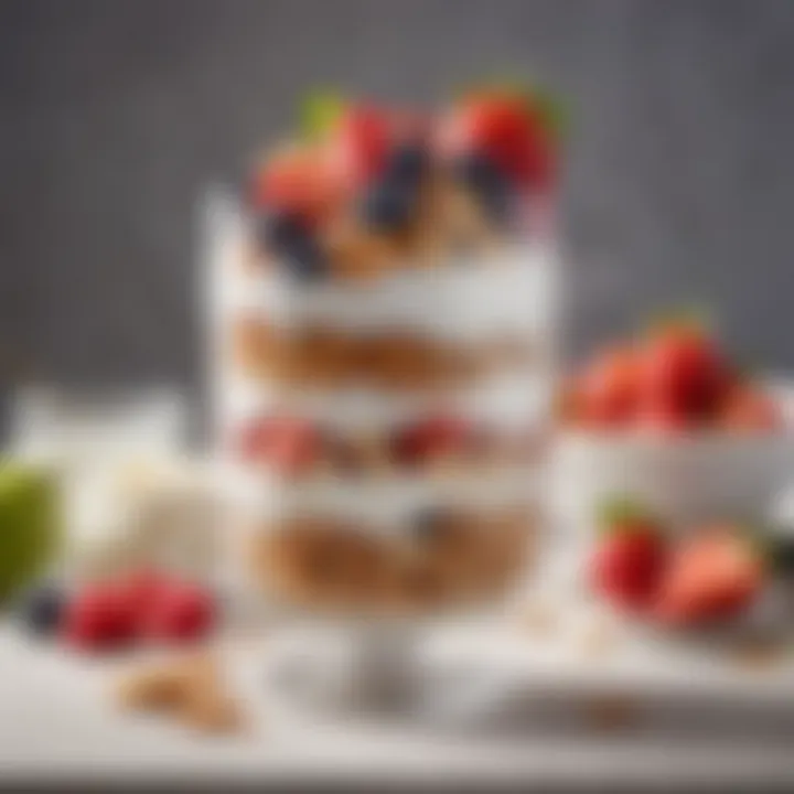 Close-up of a refreshing yogurt parfait with fresh fruits and nuts