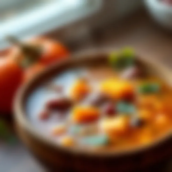 A hearty vegetable soup in a rustic bowl, steaming and inviting