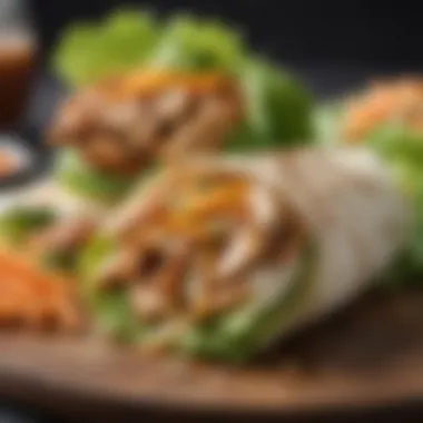 A delicious wrap made with lettuce filled with grilled chicken and cheese