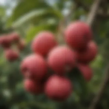 Close-up of ripe lychee fruit on a tree branch