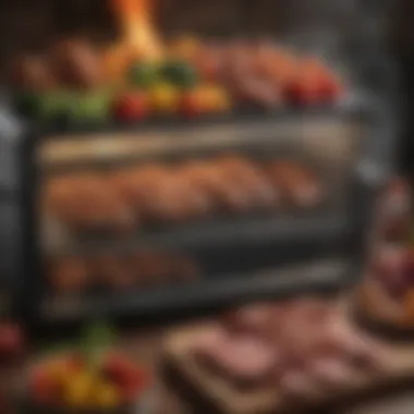 An array of delicious smoked meats and vegetables prepared in a Masterbuilt electric smoker.