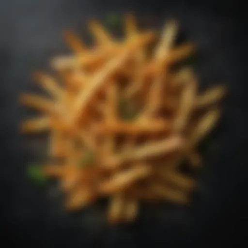 Crispy golden air-fried potato fries garnished with herbs and spices