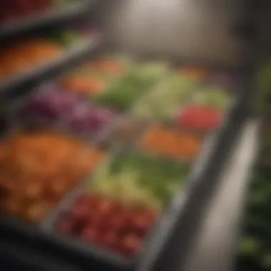 Assorted fresh vegetables in a well-organized storage system