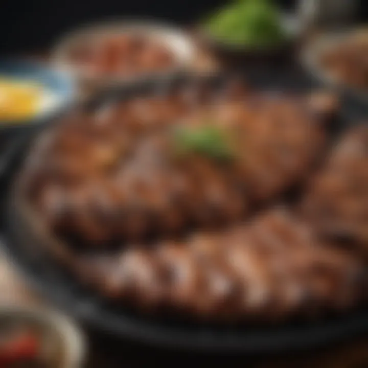 A close-up of a deliciously grilled Korean BBQ dish ready to enjoy