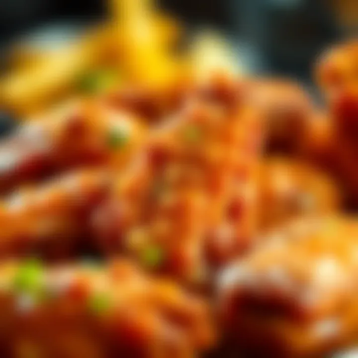 A close-up of crispy chicken wings highlighting texture