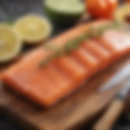 Fresh salmon fillet on a wooden cutting board