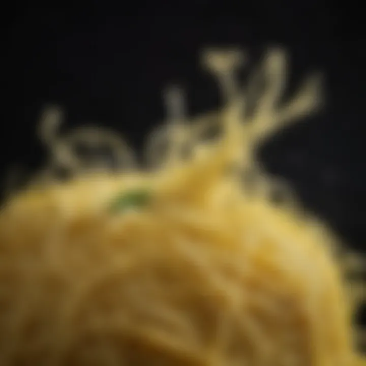 Close-up of spaghetti squash strands showcasing its unique texture