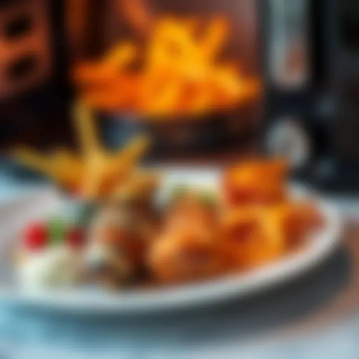Exquisite Plating from Air Fryer Toaster Oven Close-up of mouthwatering food plated elegantly from an air fryer toaster oven