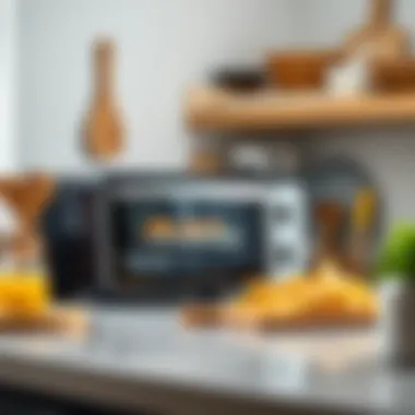 Well-Arranged Kitchen with Air Fryer Toaster Oven A neatly organized kitchen with an air fryer toaster oven and utensils