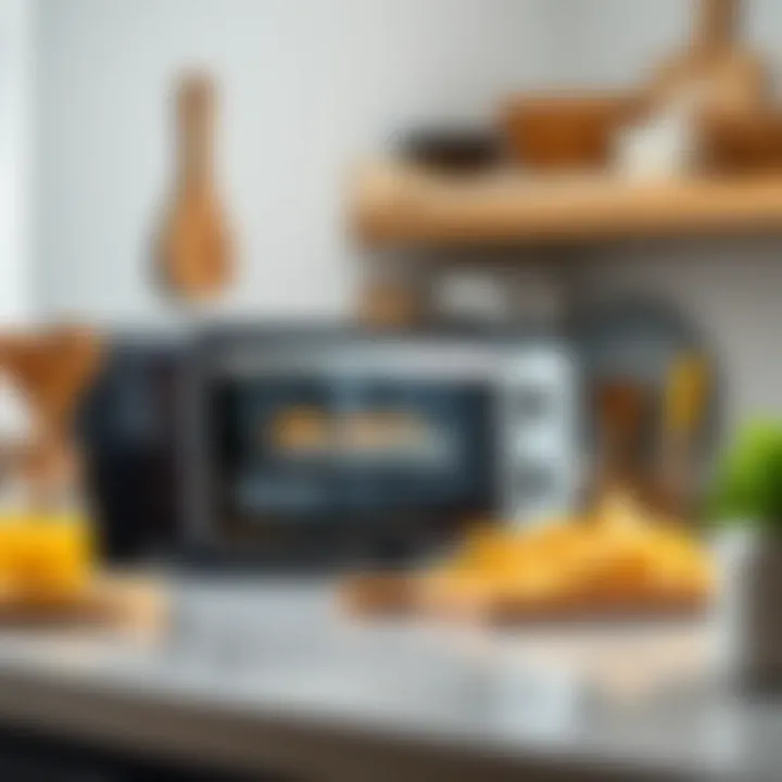 Well-Arranged Kitchen with Air Fryer Toaster Oven A neatly organized kitchen with an air fryer toaster oven and utensils