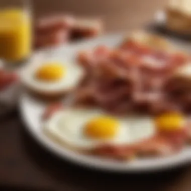 A plate of beautifully arranged bacon paired with eggs and toast