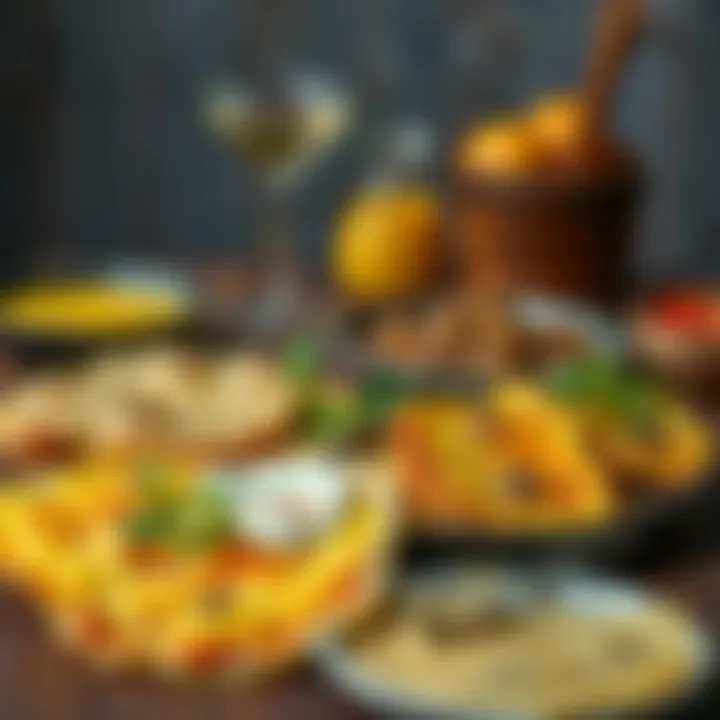 An assortment of regional omelette variants displayed on a rustic wooden table.