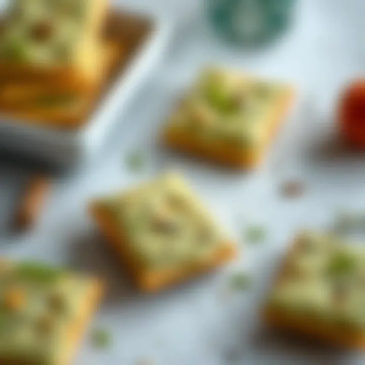 Garnished Matcha Crackers An elegant arrangement of matcha crackers garnished with herbs and spices.