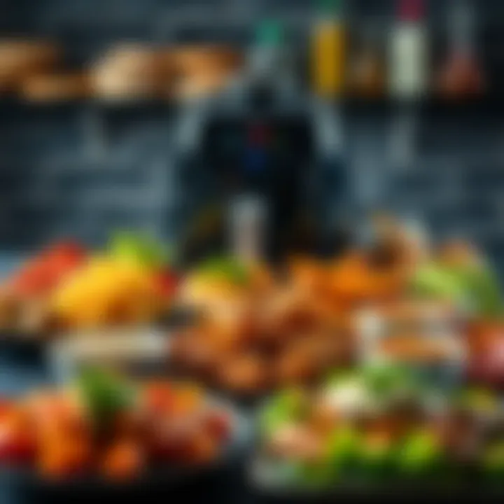 A variety of colorful dishes made using the Emeril Lagasse air fryer basket, highlighting recipe diversity