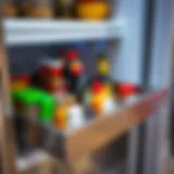 Organized Condiment Storage Sleek pull-out drawer featuring organized condiments and sauces.