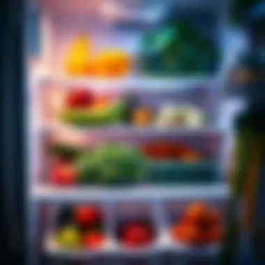 Fresh Produce Organization Close-up of a fridge interior showcasing fresh produce in pull-out drawers.